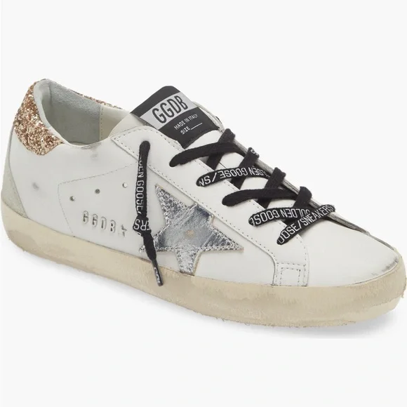 Golden Goose Women's White and Gold Glitter Sneakers - Picture 1 of 11